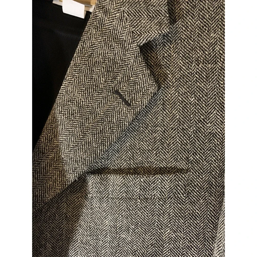 Vtg Irvine Park Silk Sz 44 Herringbone Black White Sports Coat 3 Button Blazer
